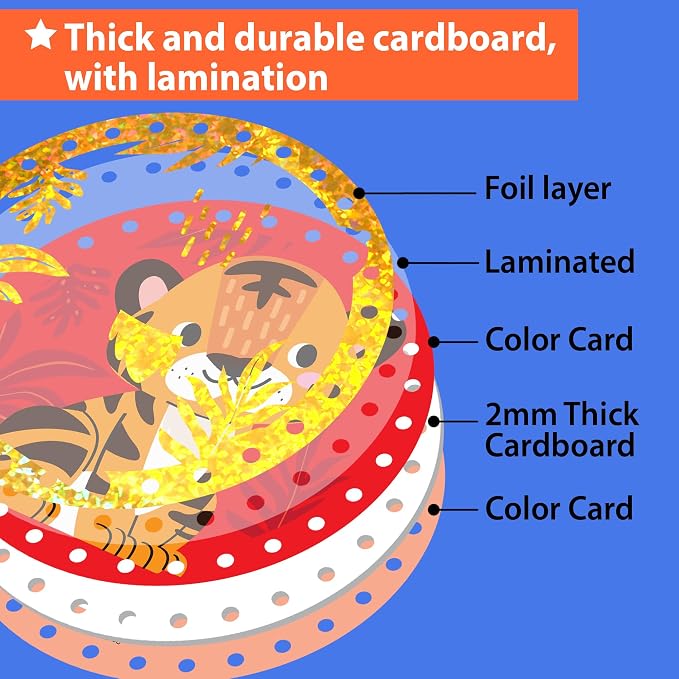KRAFUN Space & Dino Holographic Lacing Cards Age 3+ |10 Projects | Holographic lacing cards: T-Rex, Astronaut, Rocket, Tiger & Dinosaur. Builds fine motor skills. For boys & girls age 3+