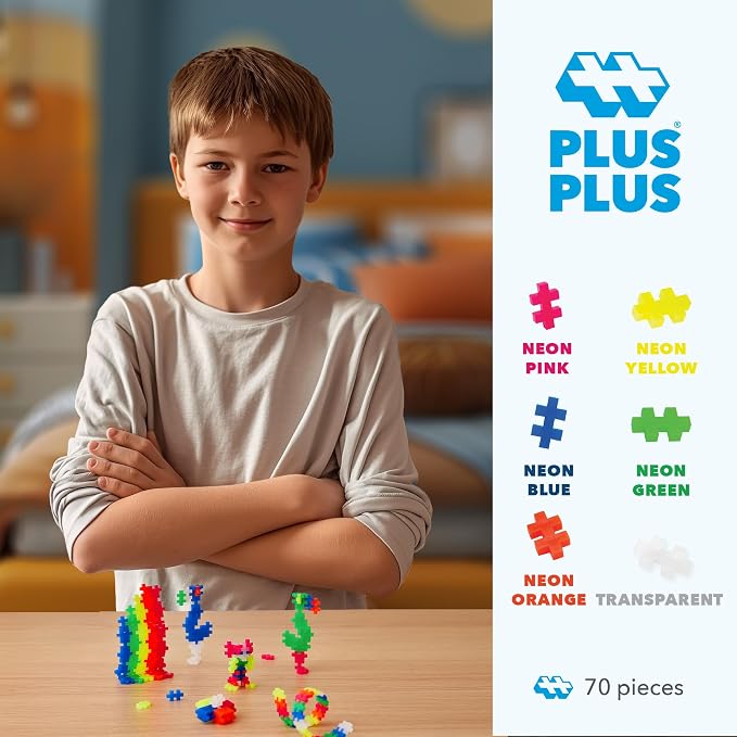 PLUS PLUS Neon Mix Tube - Mini Interlocking Building Blocks Set | Sensory Bin Fillers, Math Manipulatives, Classroom Must Haves, Kids Airplane Activities, Christmas Stocking Stuffers for Kids