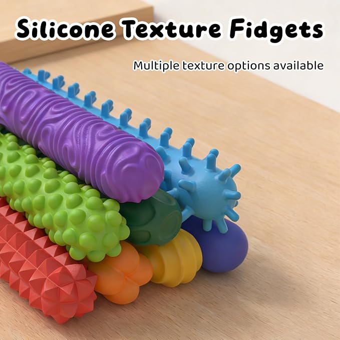 Sensory Fidget Sticks for Kids, Textured Silicone Quiet Toys 16 Pack | Sensory Fidget Sticks for Kids, Flexible Textured Silicone Quiet Desk Toys for Classroom, Travel & Easter Basket Gifts