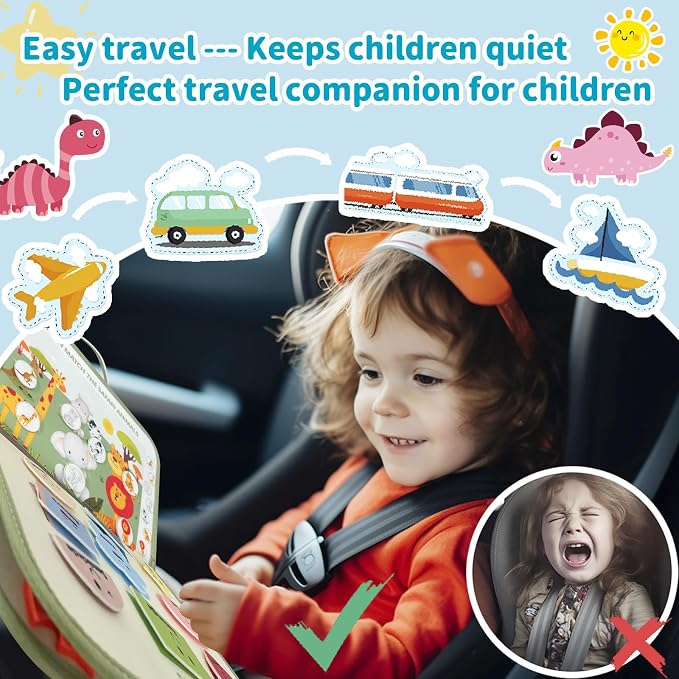 Aurasys Toddler Busy Board Montessori Travel Toy | Sensory Activity Busy Book for Learning Fine Motor Skills, Educational Gift for Girls and Boys