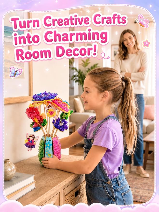 Kivonio Poke Art Kit for Kids - Flower Bouquet, DIY Wood Craft Kit, Mess Free Creative Play for Girls and Boys Ages 4, 5, 6, 7, 8, 9, Fine Motor Skills, Screen-Free Fun