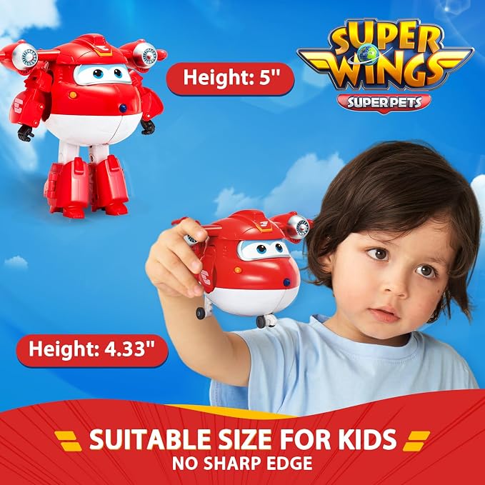 Super Wings Transformable Toys 5" Action Figure Supercharged Tobot Jett, 2 in 1 Rescue Bots Transforming Airplane Robot Toys, Educational Toy for Boys and Girls Age 3+, Gifts for Preschool Kids, Jett