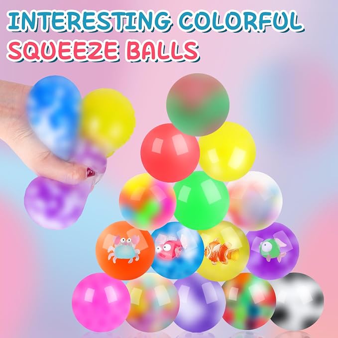 54 Pack Stress Balls, Squishy Balls, Squeeze Balls for Adults | Stress Relief Balls, Prize Box Stuffers, Party Favors