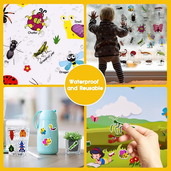 ASTARON Reusable Puffy Sticker Book，88 pcs Insects Stickers Educational Toy | 88 pcs Reusable Sticker,Waterproof Jelly Stickers, Portable Travel Toys,Educational Sensory Learning Toy,Gift for Boy Girl