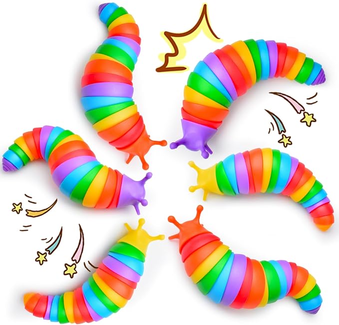 Cevioce 6PCS Slug Fidget Toys Bulk, Easter Gifts for Boy Girl Toddler 3+ Sensory Figette Worm for Adults Stress Relief for Autism ADHD Autistic Travel Toys Easter Basket Stuffers for Kids B