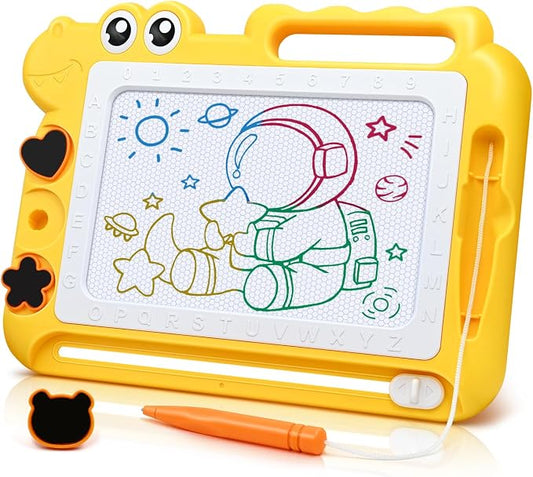 AiTuiTui Dinosaur Magnetic Drawing Board for Toddlers Ages 2-4, Yellow | Doodle Board Toddler Toys, Educational Learning Kids Gift for 3 Year Old Boys Girls, Color Sketch Writing Pad Travel Games