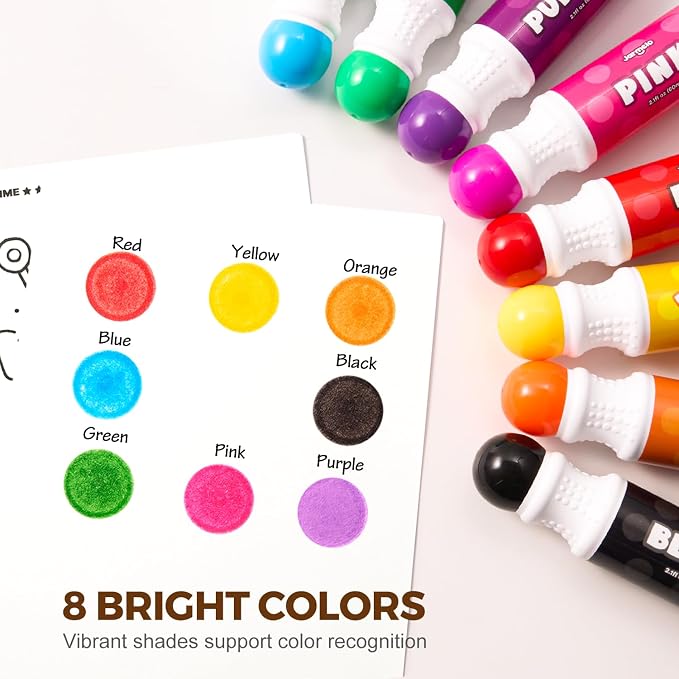 Jar Melo Washable Dot Markers for Toddlers, 8 Colors, Large 60ML | Dot Paints with 120+ Printed Coloring PDF & 10 Activity Papers, Non-Toxic Bingo Markers for Kids Arts and Crafts Gifts