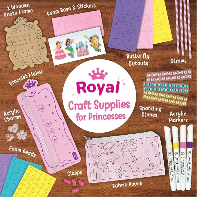 Imagimake Princess Craft Kit, 10 Mess-Free Creative Activities for Girls | Make Charm Bracelets, Butterfly Wands, Photo Frames, Unicorn Pouch, Birthday Gift for Girls Ages 5,6,7,8,9,10,11,12 Years Old