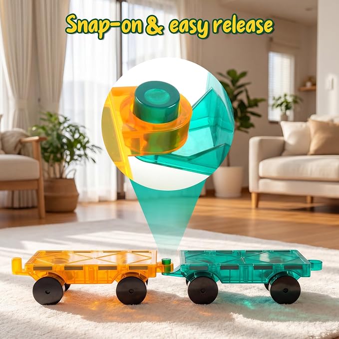 Bmag 4 PCS Magnetic Tiles Car Base Accessories, Compatible with Most Standard Magnetic Building Tiles, Sealed Magnet Car Bases, STEM Building Expansion Kit for Kids Aged 3+