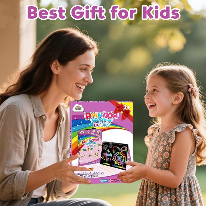 ZMLM Scratch Paper Art-Crafts Gift: 2 Pack Rainbow Notebooks Supplies Toys | Art Crafts for 3 4 5 6 7 8 9 10 11 12 Years Old Girls and Boys Kids Birthday Christmas Party Travel Games Activities