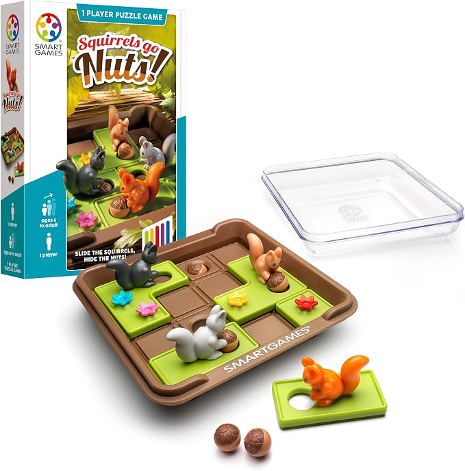 SmartGames Squirrels Go Nuts Sliding Logic Travel Puzzle Game with 60 Challenges for Kids Ages 6+