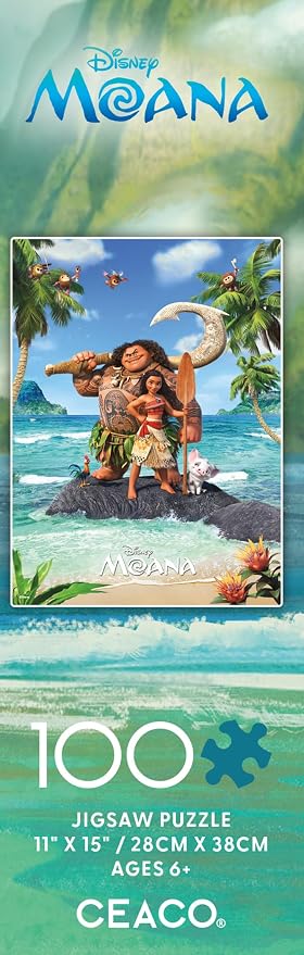 Ceaco - Disney Moana - 100 Piece Jigsaw Puzzle for Kids Ages 6-8 | Officially Licensed, Made in USA, Recycled Puzzle Board, Finished Size 11 x 15 in