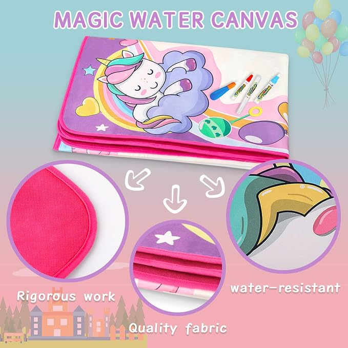 Magic Water Doodle Mat - Kids Painting Drawing Board, Gift Toy for Ages 2-9 | Perfect Water Doodle Mat - Kids Painting Drawing Board Toy, Color Magic Pens Deluxe Gift Set for Age 2-9 Girls Boys Toddlers