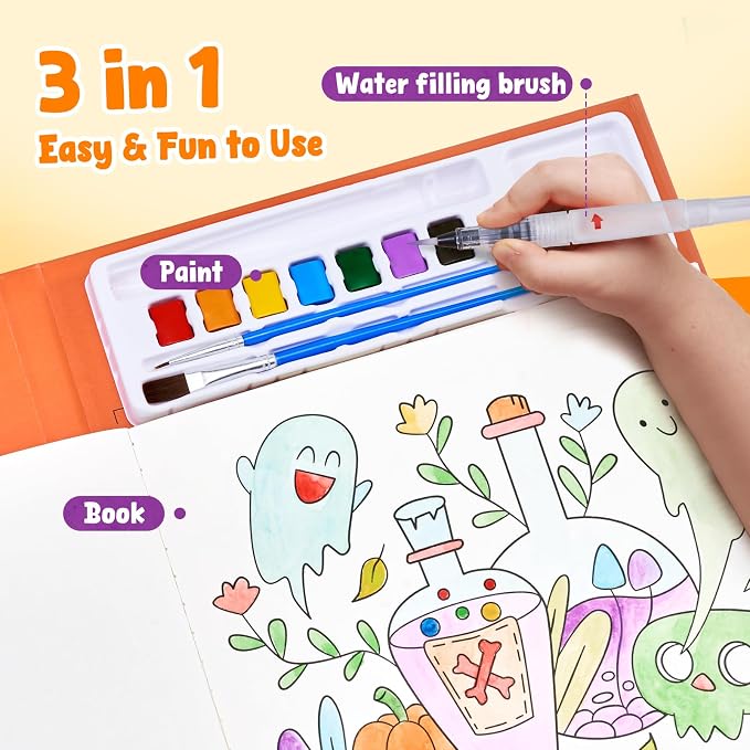 JoyCat Paint with Water Coloring Books for Toddlers (Halloween) | Watercolor Painting Set for Kids Ages 3-5 & 4-8, Arts & Crafts Drawing Activity Travel Toy, Birthday Gifts for Boys & Girls