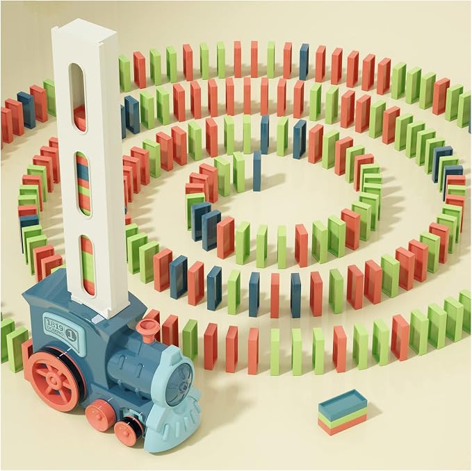 PREPHY Domino Train Toys Kids Games - Automatic Stacking Creative Game 3+ Year Old - Stem Montessori Toy for Boys 4-6 - Summer Autistic Christmas Birthday Gifts 5 6 Kids Ages 4-8