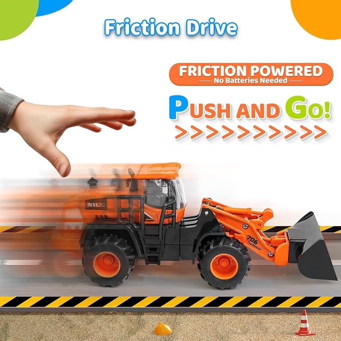 Construction Truck Toys for Toddlers | 5Pcs Push Go Tractor Toys, Sandbox Excavator Toys, Christmas Birthday Gifts for 3 4 5 6 Year Old Boys Girls