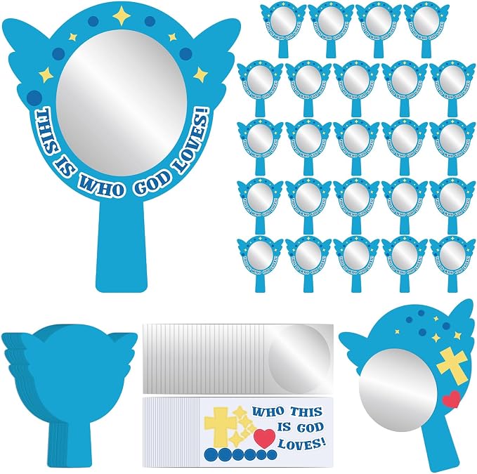 MotiMind 24 Sets This Is Who God Loves Mirror Craft Kits Engaging Religious Craft Activity Mirror Decorative Stickers DIY for Fun VBS Home Church Family Educational Projects Activities Events Creation