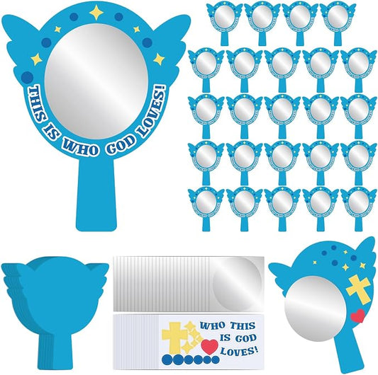 MotiMind 24 Sets This Is Who God Loves Mirror Craft Kits Engaging Religious Craft Activity Mirror Decorative Stickers DIY for Fun VBS Home Church Family Educational Projects Activities Events Creation