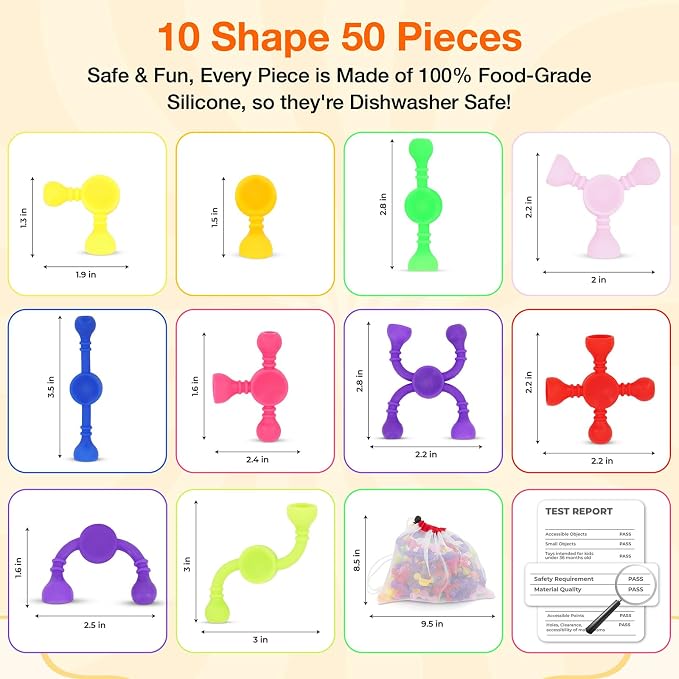 Kids Sensory Color Building Toys, 50pcs Fine Motor Skills Toys | Educational Stem Activities for Toddlers, Travel Toy for Airplane, Car, ADHD