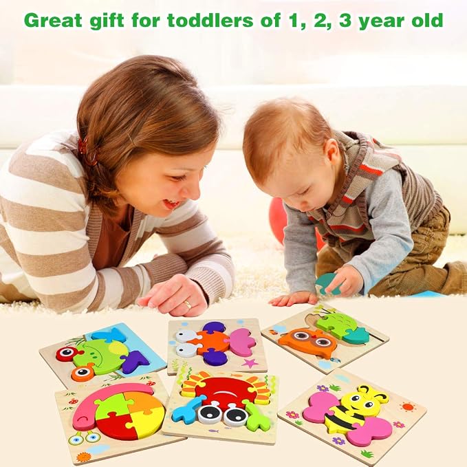 Wooden Montessori Puzzles for Toddlers Kids: Toys for 1+ Year Old Boy Girl | Toddler Puzzles Ages 1-3 2-4 Montessori Toys Gifts for 1 2 3 Year Old Girls Boys Kids Baby Preschool Learning Educational Toy