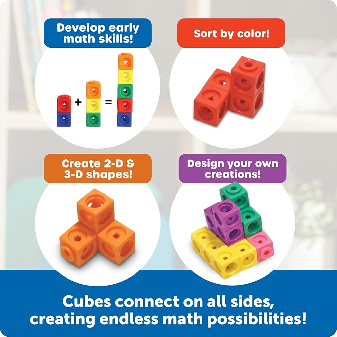 Learning Resources MathLink Cubes - Set of 100 Cubes, Ages 5+ Kindergarten, STEM Activities, Math Manipulatives, Homeschool Supplies, Teacher Supplies | Linking Cubes, Classroom Essentials, Kids Counting Blocks for Classroom, Math Manipulatives Kinderg...