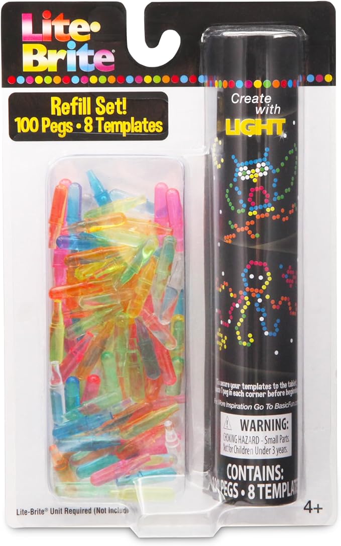 Lite Brite Peg and Template Refill Pack, Light Up Drawing Board Accessories, LED Drawing Board Pegs with Colors, Toys for Creative Play, Light Toys for Kids Aged 4 +