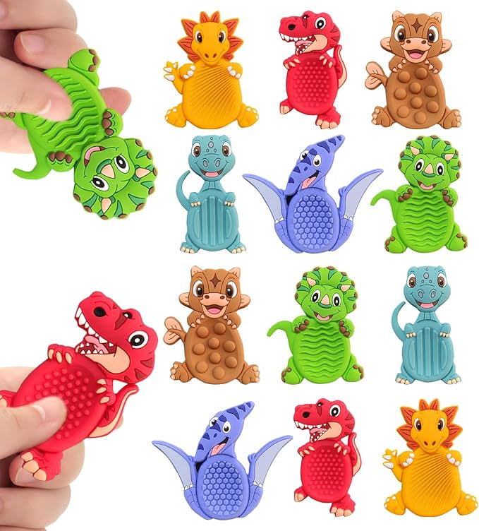 12Pack Dinosaur Sensory Fidget Stress Toys for Kids Classroom, Autism Calming Special Education Must Haves Travel Essentials, Valentine's Day Cards Gifts for Party Favors Class Birthday 3 5 7 Boy Girl
