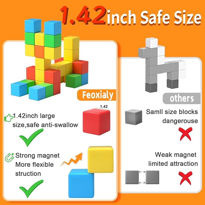 Feoxialy Magnetic Blocks,1.42IN 32pcs Large Magnet Building Block for Kids | Toddlers Toys for 3 4 5 6 7 8 Year Old Boys Girls Magnet Cubes Learning Sensory Toy for Kids Age 4-8 Christmas Birthday Gifts