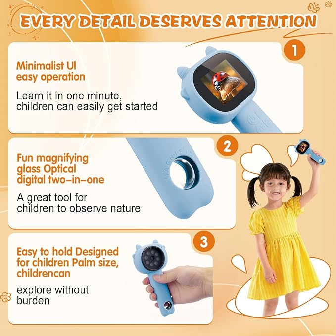 Microscope for Kids - 2.4" Screen Mini Pocket Handheld Microscope for Toddlers-STEM Educational Science Kit Toys for Christmas Birthday Gifts Science Kit Toddler for Boys Girls Aged 3-12 (Light Blue)