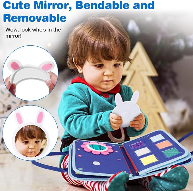 Busy Board Montessori Toys for Boys Girls Gifts, Sensory Toy, Educational Activities Travel Toy for Airplane Car, Busy Book for Learning Fine Motor Skills, Blue
