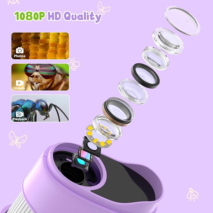 1000X Handheld Digital Microscope for Kids: Pocket Microscope with 2.0" IPS Screen - STEM Toys Birthday Gifts for Girls Boys - Portable Edu Science Kits Toddler Age 3-6 6-12 Purple