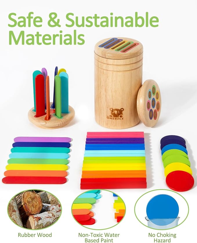 Wooden Sorting Toy for Toddlers 1-3 - Fine Motor Skills Toys,3 in 1Baby Coin Bank & Color Matching Game - Sensory Educational Toy for Boys Girls Travel Activities