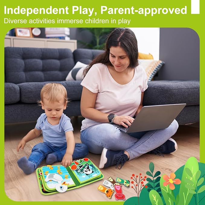 Busy Book for Toddlers 1-3, Montessori Toys Busy Board for 1 Year Old | Forest Story, Sensory, Early Learning, Baby Boys Girls Birthday Gifts, Felt Quiet Activity Books Airplane Car Travel Toy