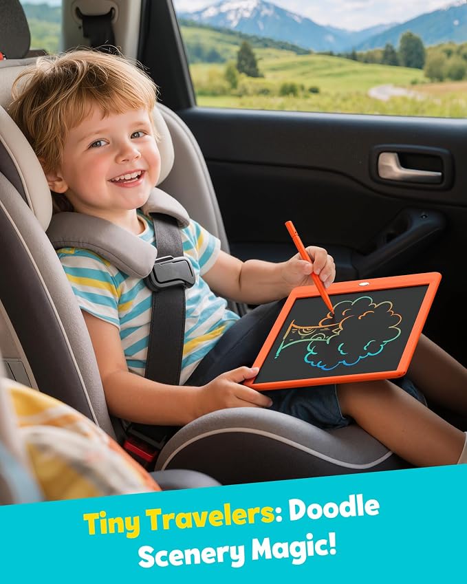 LCD Writing Tablet for Kids, 10-inch Coloring Drawing Pad, Mess Free Doodle Board, Airplane Travel Toys for Boys and Toddlers, Gifts for 3 4 5 6 7 8 Year Old Girls(Orange)