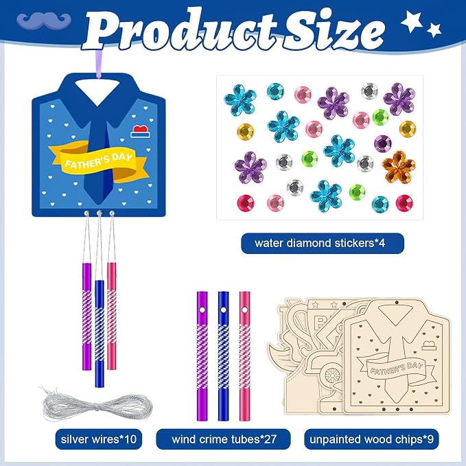 Wooden DaD Wind Chime Kit for Kids Make You Own Fathers Day Craft Coloring DIY Wind Chime kit Father's Day Art and Craft for Art Activity Birthday Favor School Home Art Party Decorations 9 Pack