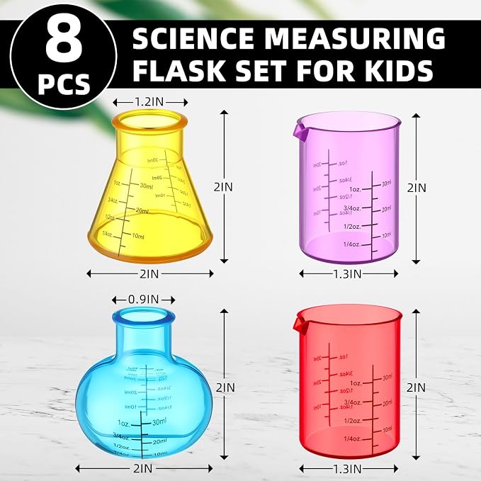 8 Pcs Science Measuring Flask Set for Kids | Graduated Cylinder, 30ml, Colorful, Science Kits for Kids, Ideal for DIY and Lab Experiment, PS Plastic