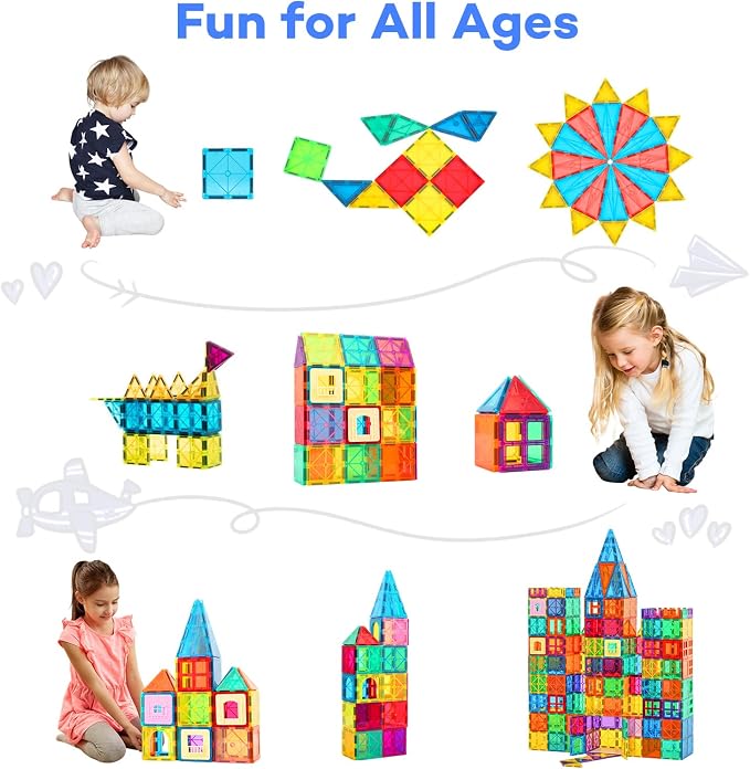 Anbalulu 63PCS Magnetic Tiles, Magnetic Building Set | Magnetic Building Blocks for kids Toddlers Ages 3-9, Construction Blocks, STEM Sensory Educational Gift Toys