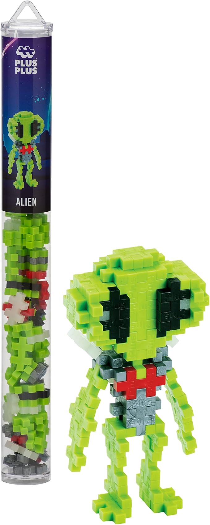 PLUS PLUS Alien Tube - 3D Figure Building Block Set | Mini Waffle Blocks, Space Stem Toys, Kids Airplane Activities, Christmas Stocking Stuffers for Kids, Gifts for Boys & Girls