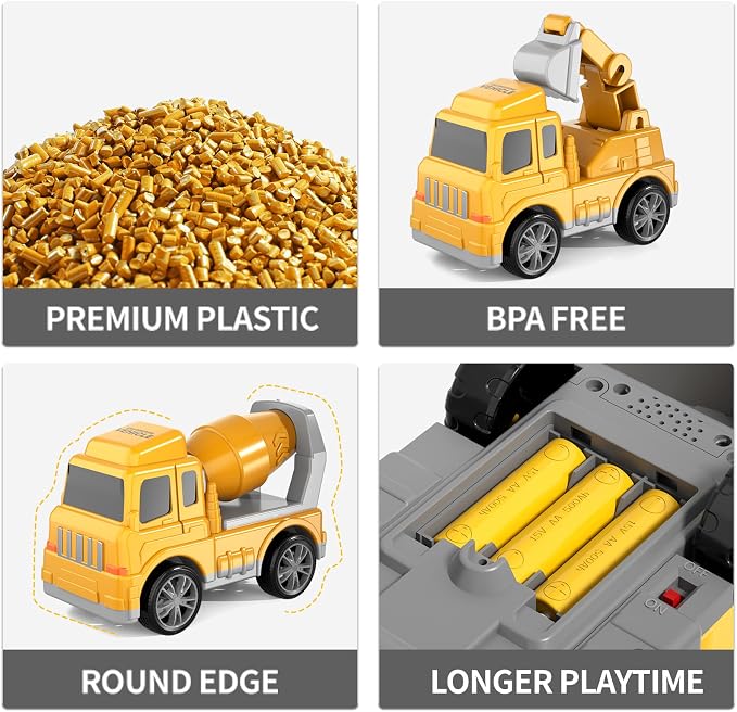 Bennol 5 in 1 Construction Truck Sand Toys for Toddlers Boys 1-3 3-5, Sand Trucks for Sandbox with Excavator, Friction Powered Vehicles Toy Cars for 1 2 3 4 5 Year Old Kids Girls Gifts