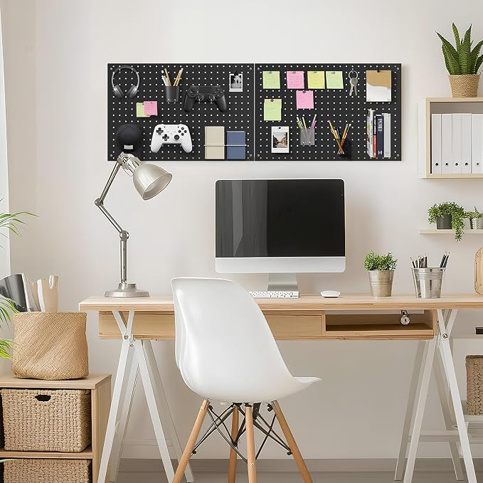 Peg Board, 3 Pack Metal Pegboard Panels Black Pegboards Wall Organizer with Frame Large Heavy Duty Peg Board with Hooks for Walls Home, Garage Tool Storage, Office, Craft Room, Kitchen 24”×16”