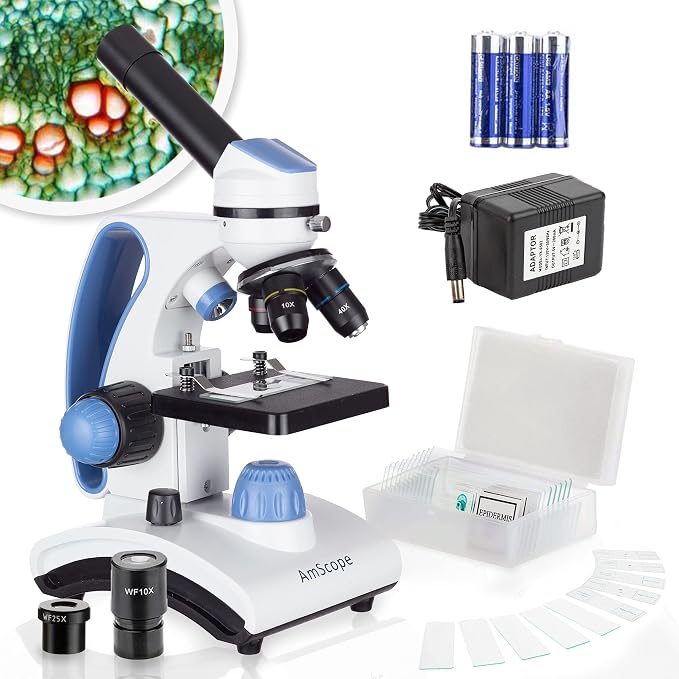 AmScope M162C-2L-PB10-WM All-Metal Compound Microscope 1000X Magnification | 40X-1000X Magnification LED Illumination All Metal Frame Includes Slides Prepared Kit Carrying Case Digital Camera Ready