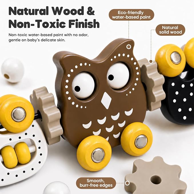 mamatepe Wooden Baby Bouncer Toy Bar Compatible with Baby Bjorn Bouncers, Baby Bjorn Attachment Toy with Tight and Secure Fit, Rotatable Sensory Toy for Babies to Watch, Touch and Spin