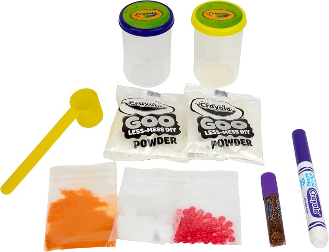 Crayola Mystery Goo Making Kit, Slimy DIY Craft for Kids, Sensory Fidget Putty, Less Mess Activity, Includes Mix Pouches & Mix Ins, Gift for Kids, 6+