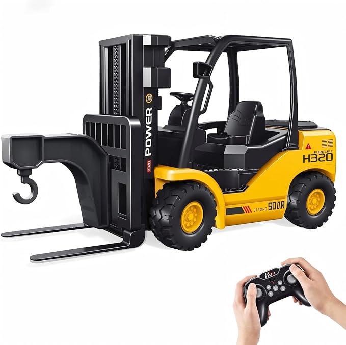 9-Channel RC Forklift, 1:18 Remote Control Forklift Toy for Kids & Adults | Kids RC Forklift with Lights & Sounds, Rubber Tires, Lift & Transport Action, 100-Min Runtime, for Kids 6+ Birthday Gifts