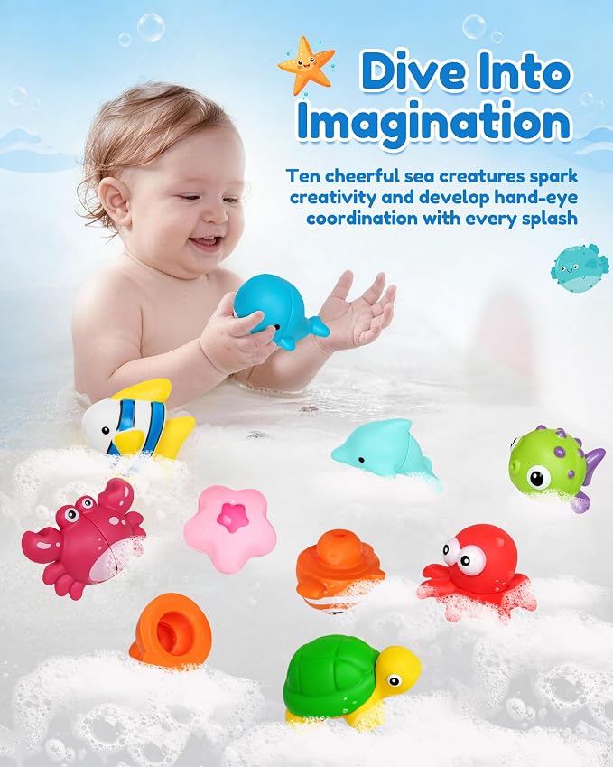 10 Pcs Ocean Animals Matching Toys for Toddlers 1-3 | Fine Motor Skills & Color Sorting Learning Toy, Educational Sea Creatures Travel Toys, Gifts for Boys & Girls