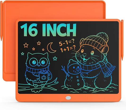 Bravokids 16 Inch LCD Writing Tablet for 3-8 Year Olds - Electronic Drawing Pad and Doodle Board as Educational Birthday Gifts for Girls and Boys (Orange)