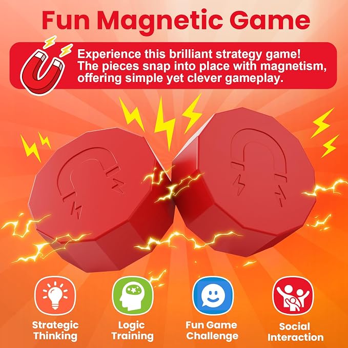 LLESSOO Magnet Game with String, Fun Strategy Board Games for Kids 8-12 and Adults, Magnetic Game for Family Night, Party & Travel, Includes 20 Chess Pieces, Rope and Storage Bag