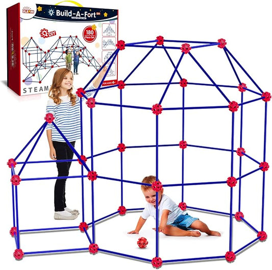 OleFun 180 Pack Fort Building Kits for Kids 4, 5, 6, 7, 8+ Year Old Boys & Girls, Creative STEM Building Toys for DIY Castles, Tunnels, Play Tent, Ideal Gifts for Aged 5-8