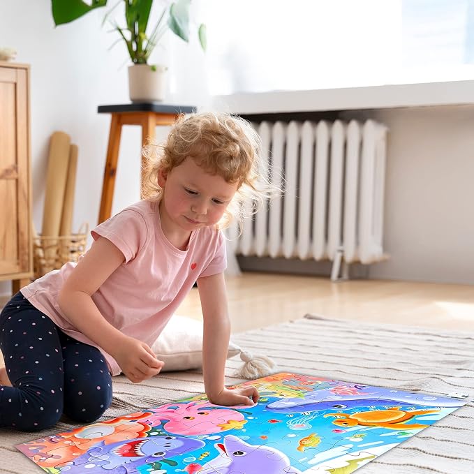 Jumbo Floor Puzzle for Kids,48 Piece Underwater Jigsaw Puzzle Ages 3-8 | Underwater Animal Puzzle,Extra-thick Cardboard,Preschool Learning Toy,35x24 in Completed,Educational Gift for Boys and Girls