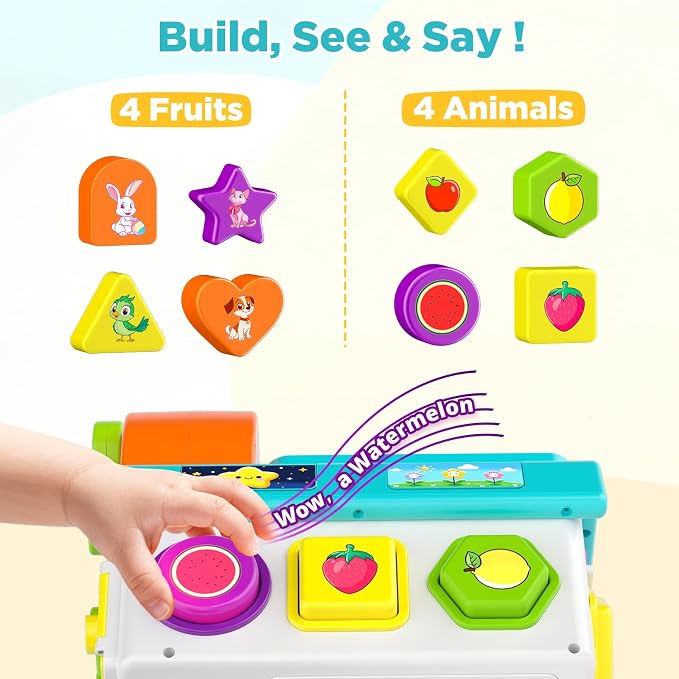 Learning Toys for 1,2 Year Old Girl Boy Gifts, Montessori Shape Sorting Toys for Toddler 1-3 Age, Musical Educational Baby Toy 12-18 Month, Christmas Birthday Gift for 1-2 Year Old Girl Boy